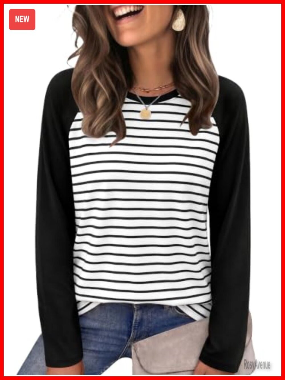 WIHOLL Womens Long Sleeve Striped Crewneck T-Shirt Casual Fall Top